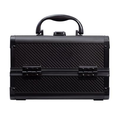 China Portable Fashion Metal Makeup Case Mini Makeup Artist Black Hard Train Case For Home Bathroom And Travel for sale