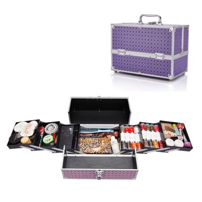 China Hot Sale Fashion Diamond Geometry Brush Tool Suitcase Aluminum Nail Polish Case Makeup Cosmetic Case for sale