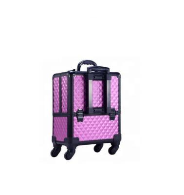 China Waterproof Fashion ABS Diamond Aluminum Trolley Makeup Case for sale