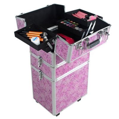 China Professional Fashion Cosmetics Beauty Nail Salon Rolling Case Hairdressing Makeup Case Trolley for sale