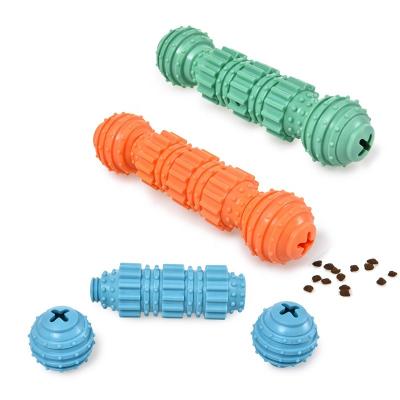 China Sustainable IQ Multifunctional Fun 3 In 1 Four Ways Use TPR Treat Food Dog Toy for sale