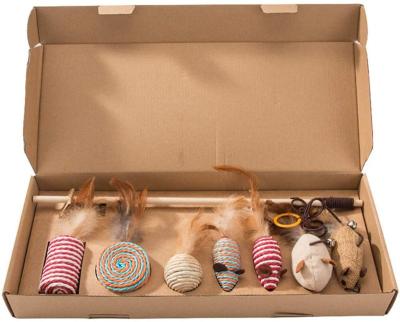 China Package 7pcs Kitten Interactive Viable Pet Toys Cat Teaser Toy Set Multi Replaceable Natural In Gift Box for sale