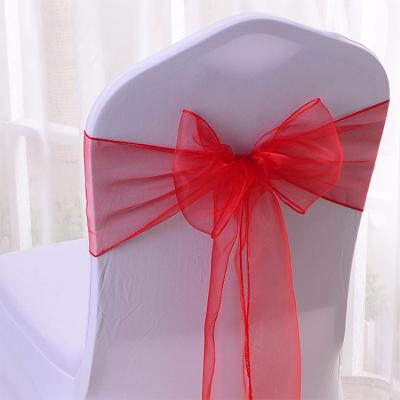 China Wholesale Cheap Elegant Simple Banquet Burgundy Organza Chair Cover Chair Sashes for sale