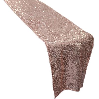 China Fancy Wholesale Fancy Recyclable Rose Gold Wedding Event Polyester Sequin Table Runner Table Decoration Table Runners For Sale for sale