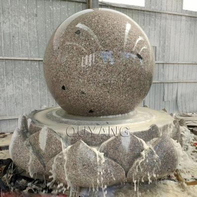 China Large Modern QUYANG Garden Modern Stone Carving Feng Shui Fountains Marble Granite Floating Ball Water Fountain with Lotus Base for sale