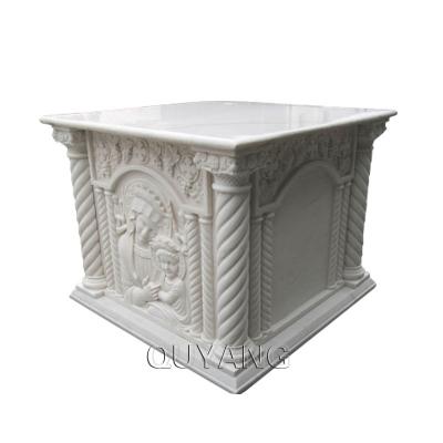 China QUYANG New European Style Modern Design Praying Church Solid White Stone Choir Square Altar Marble Religious Table for sale