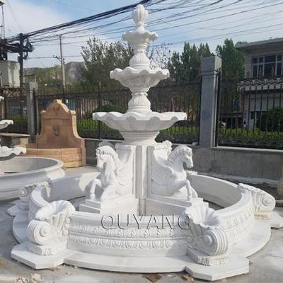 China Large Modern Outdoor Natural Stone Garden Decoration Animal QUYANG Horse White Marble Water Fountain With Statue for sale