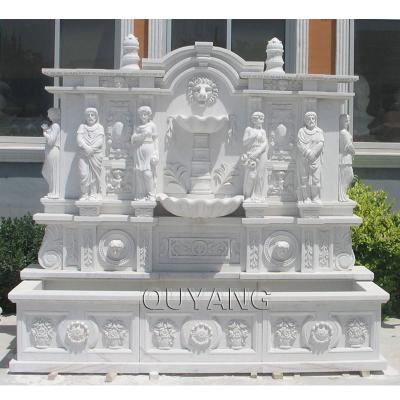 China QUYANG Modern Decorative Hand Carved Large White Marble Outdoor Garden Women Statues Wall Water Fountain for sale