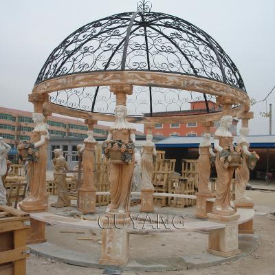 China QUYANG Modern Decorative Outdoor Hand Carved Large Natural Stone Four Seasons Marble Garden Gazebo With Woman Statues for sale