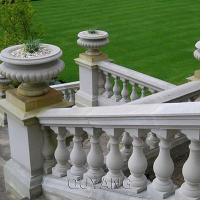 China QUYANG Modern Decorative Architectural Hand Carving Stair Railing Balcony Balustrade White Marble Stone Balustrade for sale