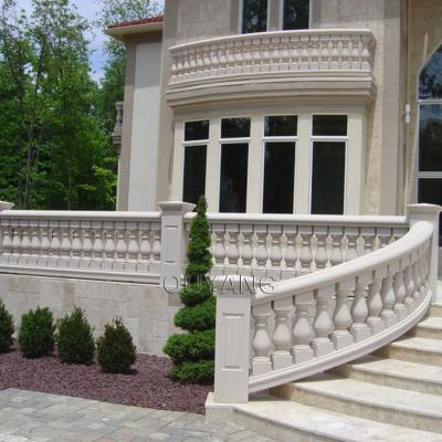 China QUYANG balcony railing natural stone modern design villa balusters modern exterior luxury white marble balustrades stairs for sale