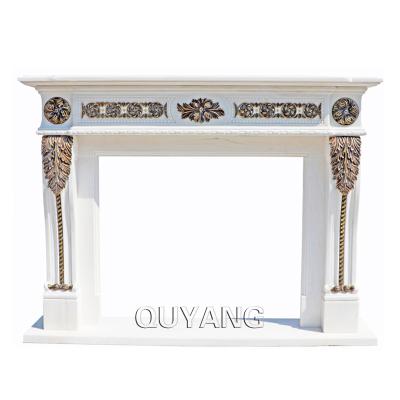 China Large Size Modern Home Interior Decor Western Style QUYANG Stone Fireplace Relief Free Mental Solid White Marble Fireplace for sale