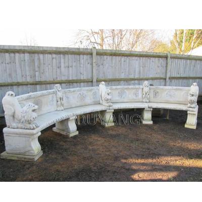 China QUYANG Large Modern Design Lion Garden White Marble Granite Outdoor Natural Stone Carving Bench For Sale for sale