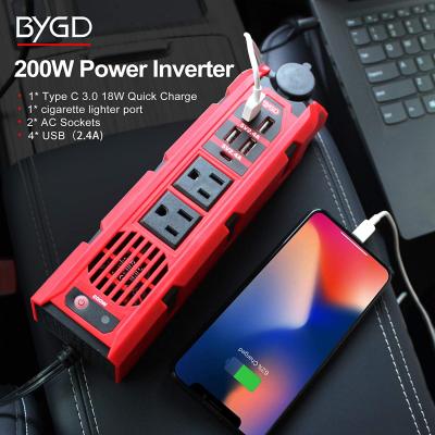 China DC 12V To AC 110V Car Power Inverter 200W Modified Sine Wave Power Inverter With Type-C Port 247*65.2*52mm for sale