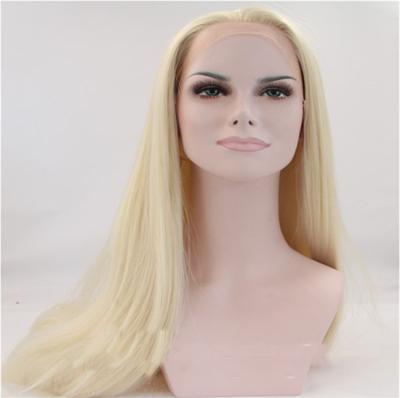 China 8-26inch Silky Straight Synthetic Fiber Hair Wigs With Baby Hair Heat Resistant Synthetic Wigs Lace Front for sale