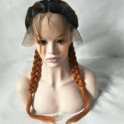 China Silky Straight Wave Synthetic Wigs With Double Lace Front Length Cheap Medium Braid Synthetic Wig for sale