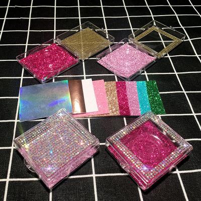 China Make More Beautiful Lashes Glitter Diamonds Empty Eyelashes Small Bling Square Lashes Box For Eyelashes for sale