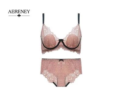 China Hot sale QUICK DRY ladies pink sexy underwear set plus size women's lace breast bra and panty set for sale