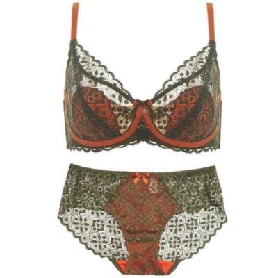 China 2021 Style Antibacterial Hot Ladies Gather Orange Bra Set Lace Body Shaping Underwear Set for sale