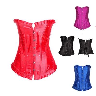 China Vintage Antibacterial Sexy Shiny Style Brocade Corselet Costume Satin Bling Bustiers Bridal Plus Size Corset For Women for sale