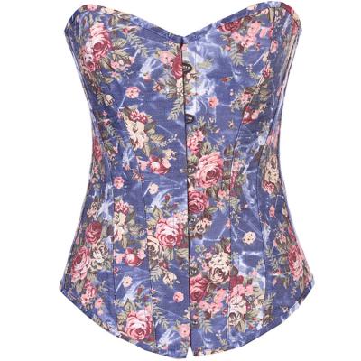 China Fashion Women Vintage Lady Denim Overbust Belt Collar Bustier Short Simple Seamless Backless Floral Antibacterial Sexy Girdle Top Corset for sale