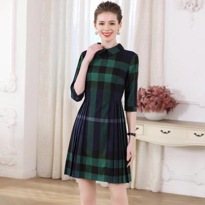 China Office Design Anti-Static Check Stretch Cotton Poplin Berry Custom Luxury Women Clothes Plaid High Quality Elegant Ladies Dress One Piece for sale