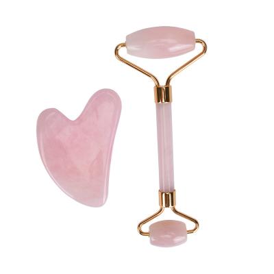 China Best selling face lift skin massager tool rose quartz jade roller and facial gua sha for sale