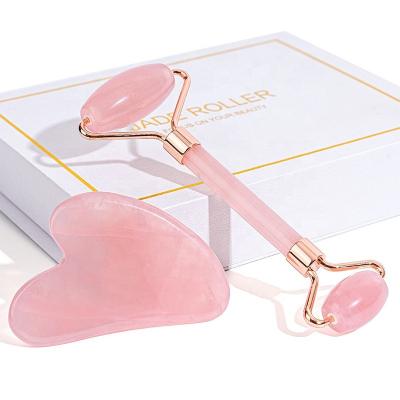 China 2023 Facelift Best-selling Rose Quartz Gua Sha Tool High Quality Face Massager Placed Jade Roller for sale