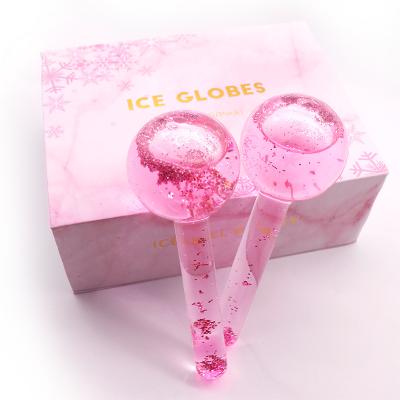 China Custom Rose Gold Cooling Facial Roller Ice Cream Globes Glitter Beauty Tool Pink Color Massage For Face Private Label for sale