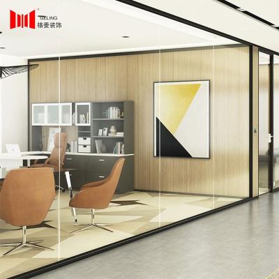 China Clear Office Divides Glass Wall Conference Room Soundproof Clear Aluminum Frame Removable Single Layer Glass For Office Glass Wall Partition for sale