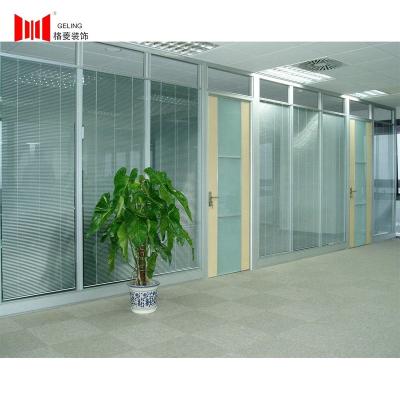 China Cheap industrial aluminum office partition wall 80mm double tempered glass with blind office partition walls for meeting room for sale