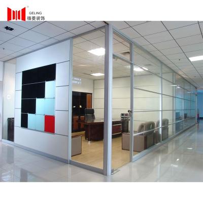 China Removable Tempered Glass Wall Frame 80mm Thickness Modern Aluminum Wall Partition And Wood For Office for sale