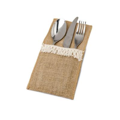 China Home Decorations and Crafts Factory Supply Customized Jute Fabric Cutlery Bag Tableware Cloth Bag for sale