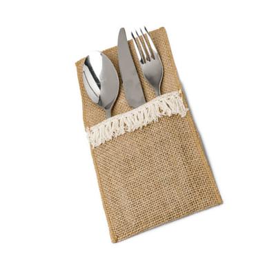 China Home decorations and crafts factory direct sales appearance jute lunch bag with cutlery bag ethnic style tableware bag for sale