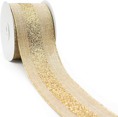 China Eco-frinedly Food Grade Glitter Burlap Lace Gold Burlap Ribbon for Party and Christmas for sale