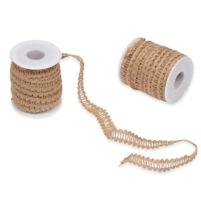 China 10 Yards Floral Burlap Ribbon Trim Burlap Ribbon Rolls For Wedding Crafts for sale