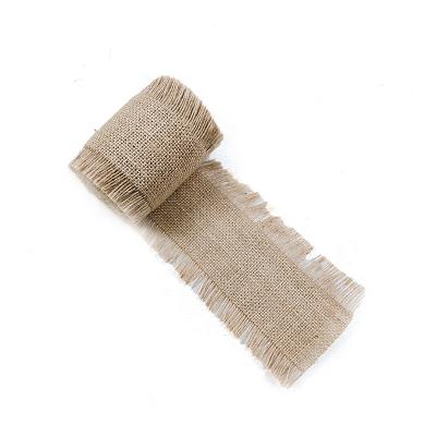 China Eco-frinedly Food Grade Tassel Burlap Bun Jute Biodegradable Fringed Ribbon For Wedding Decoration for sale