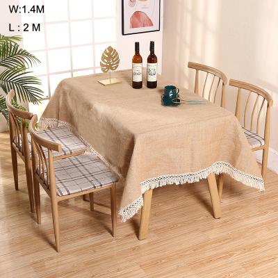 China Rustic Square Burlap Tablecloth Burlap Hessian with Lace Table Cloth for Christmas for sale