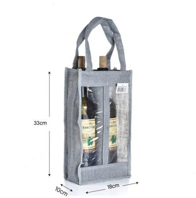 China NATIONAL Customized Colorful Natural Burlap Handbags Jute Wine Wine Bags For 2 Bottles for sale