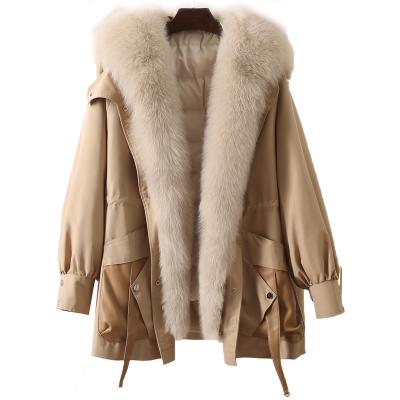 China Fashion windproof down jacket parka with big fox fur collar oversized real fur parka down jacket woman for sale