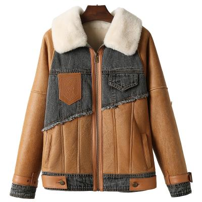 China 2021 windproof new shearling leather jacket thick warm fur coat with wool collar for women for sale