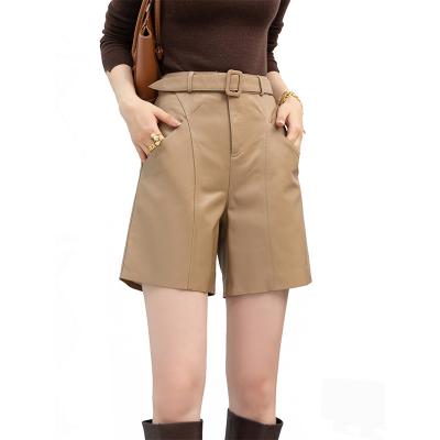 China Women's High Waist Sheepskin Short Breathable Stylish Leather Pants With Belt Girls Leather Shorts Fashion for sale