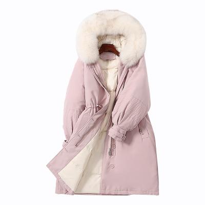 China New 2021 Windproof Winter Coat Women Padded Fur Hooded Parka Ladies Long Overcoat Warm Thicken Down Jacket for sale