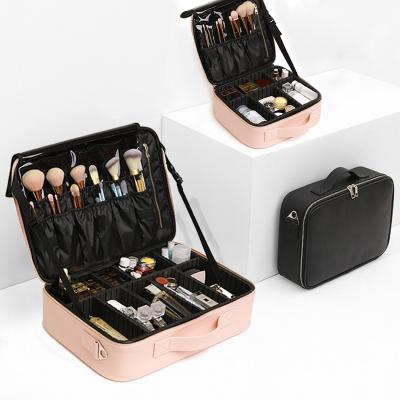 China Wholesale Custom Logo Home/Work/Travel Professional Makeup Organizer Leather Cases Travel Cosmetic Bag for sale