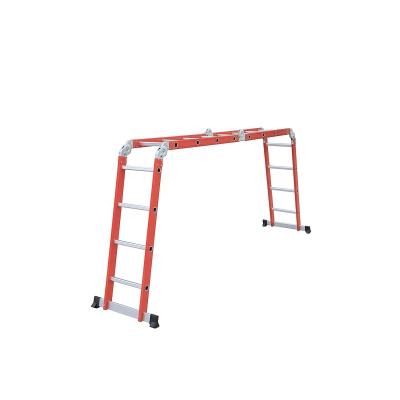 China Goldgile 4x4 Folding Ladders Red Aluminum Material Telescopic Multifunctional Ladder With Balance Bar for sale