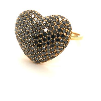 China Simple Fashion Personality 18K Trend Hip-Hop 18K Gold Plated Diamond Heart Shaped Rings Black Textured for sale