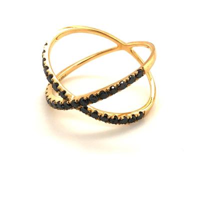 China OEM Black 18K Textured Fashionable Custom Medical Breathable Diamond Gold Plated Charm Rings Jewelry For Women for sale