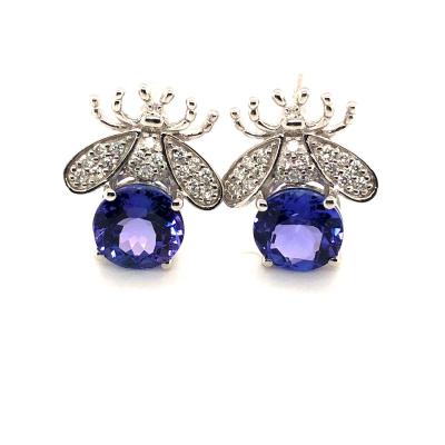 China 2021 Noble Tanzanite Jewelry 18K Gold Dangled Women Earrings Trendy Trendy For Party Date Wedding for sale