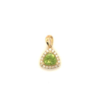 China Custom Engraved White Jewelry Trendy Luxurious Fashion Pendants 10K Diamond Peridot Gold Plated Charm For Necklace for sale