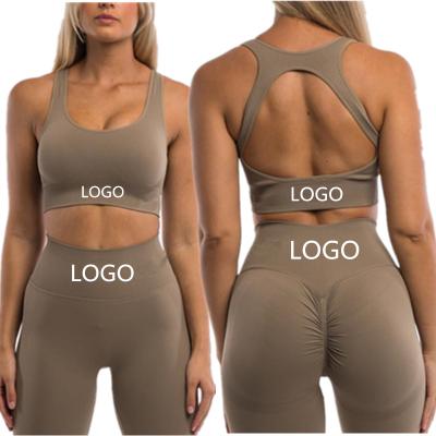 China Women's Breathable Wholesale Workout Set Crac! crack! High Waist Butt Gaiters Backless Sports Bra Women Yoga Pants Seamless Tights Gym Set for sale